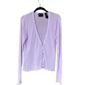 Axcess Liz Claiborne Pink Pointelle Knit Cardigan Sz Large Cottagecore Soft Girl